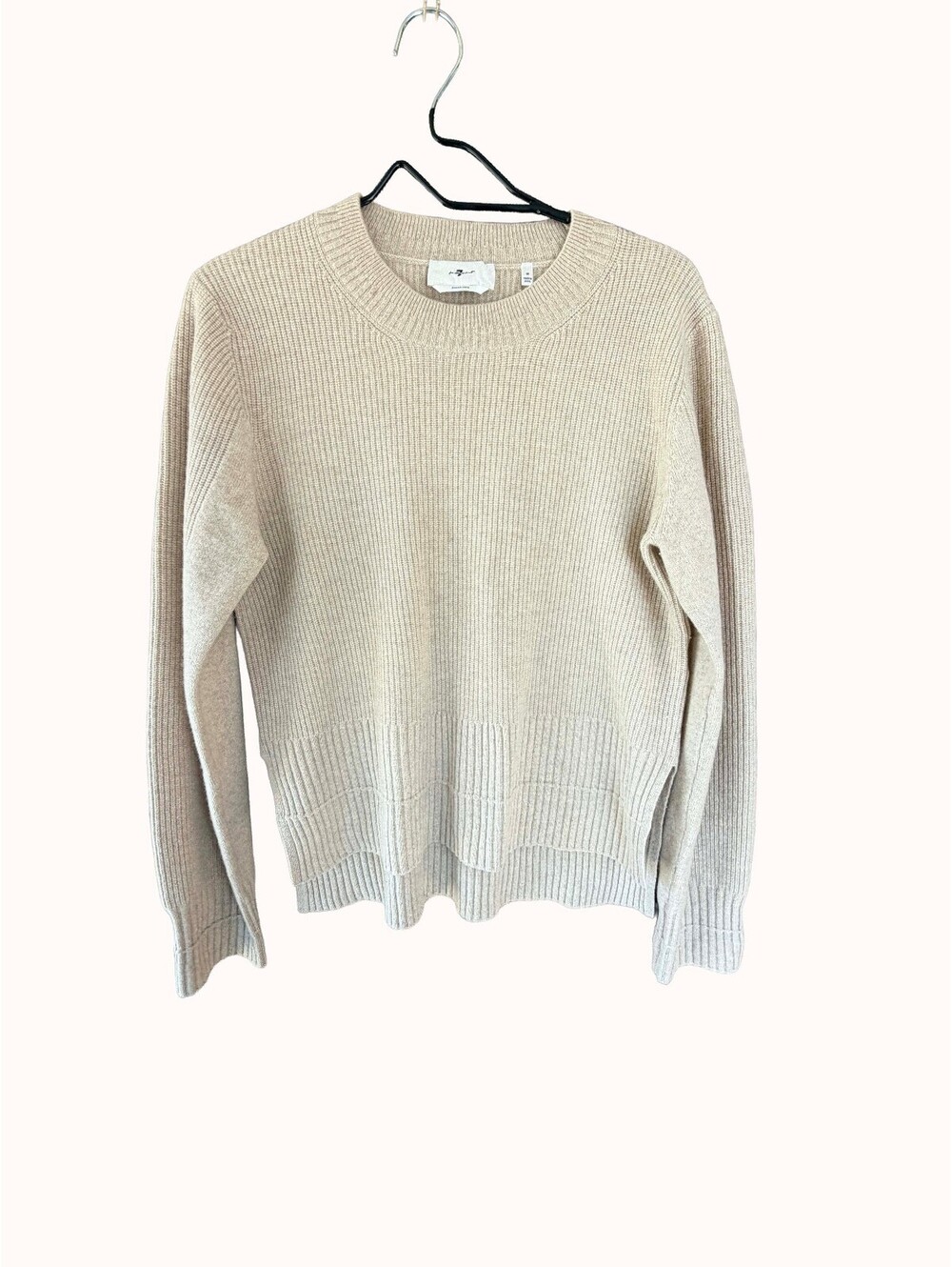 7 For All Mankind Wool Blend Ribbed Crewneck Sweater High Low Side Slits M